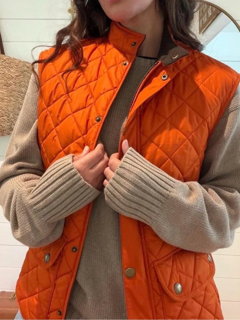 Barbour Lower Gail Quilted Vest Men's Large Orange Snap Front Hunting Gilet - L